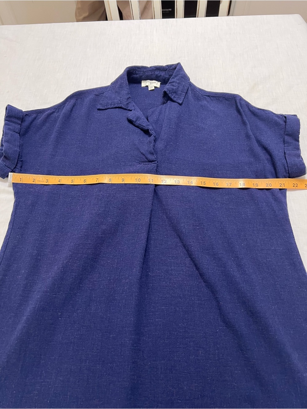 Umgee Boho Linen Blend Mini Dress Blue Fringed Hem Small - Picture 4 of 9